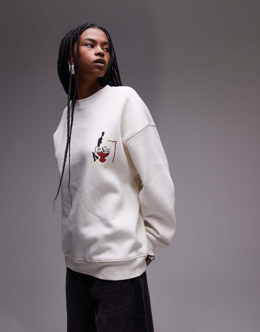 Topshop graphic city oversized sweatshirt in off white Product Image