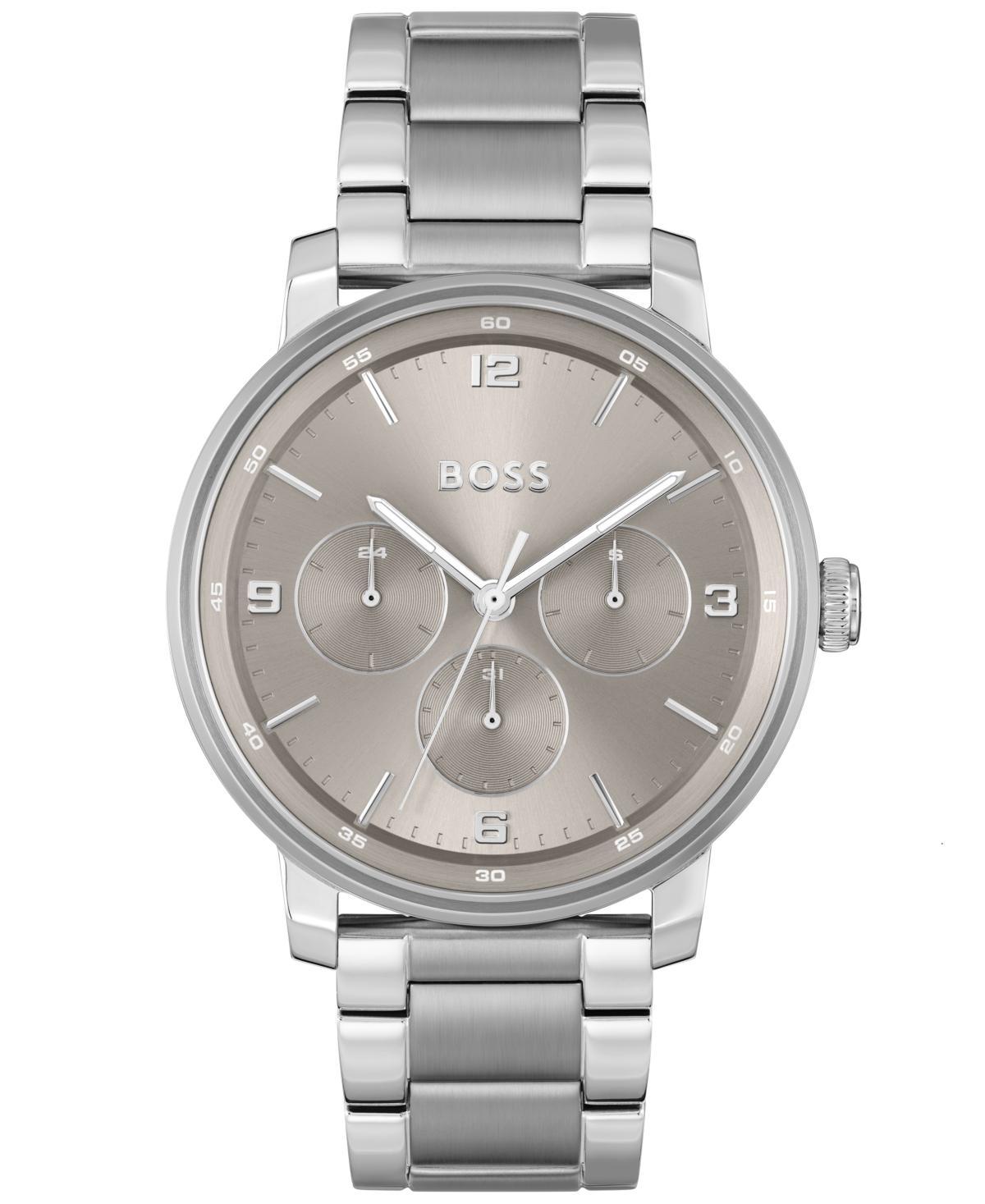 HUGO BOSS Men's Contender Quartz Multifunction Silver-tone Stainless Steel Watch 44mm In Assorted-pre-pack Product Image