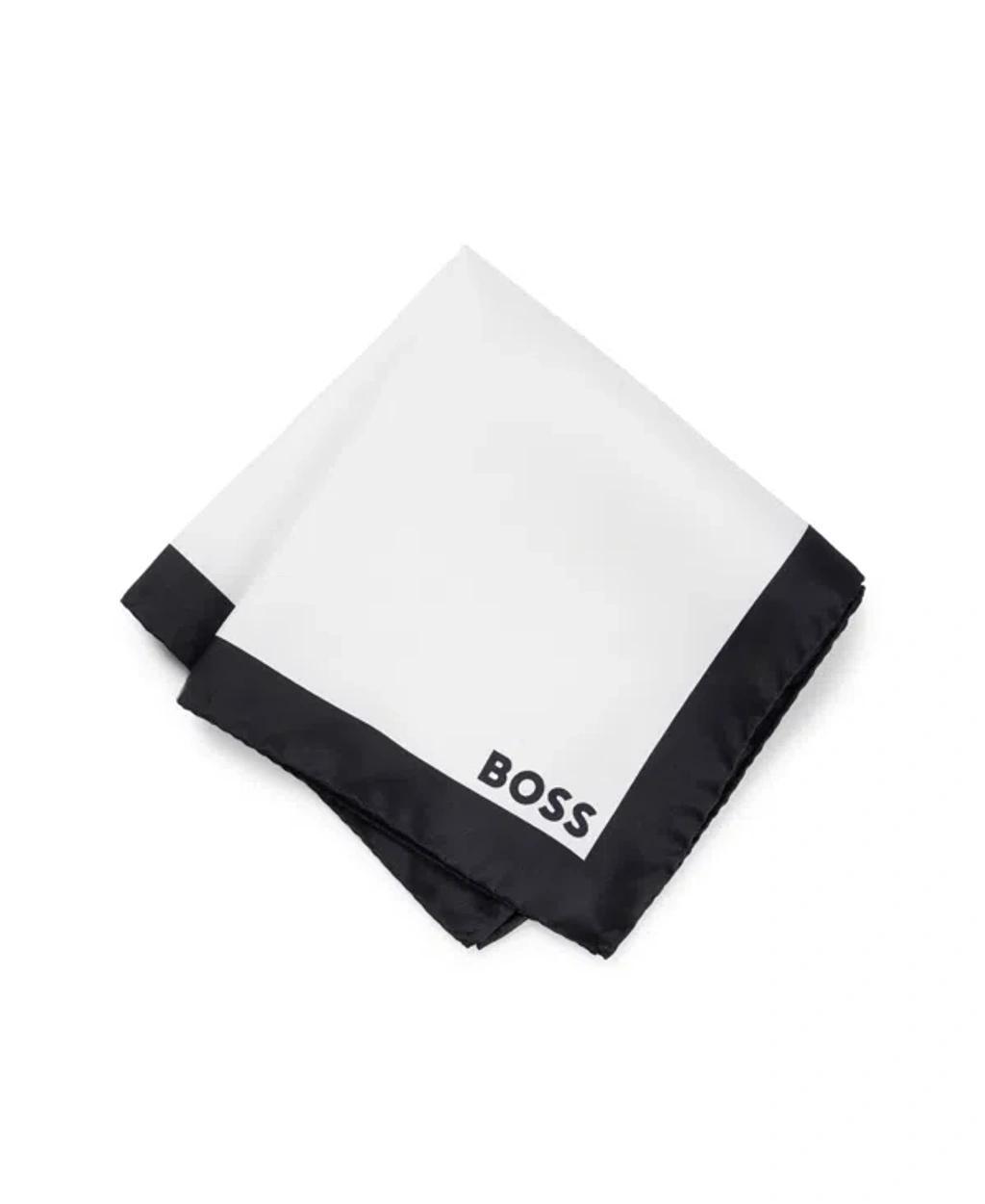 Silk Pocket Square With Border And Logo In Black Product Image