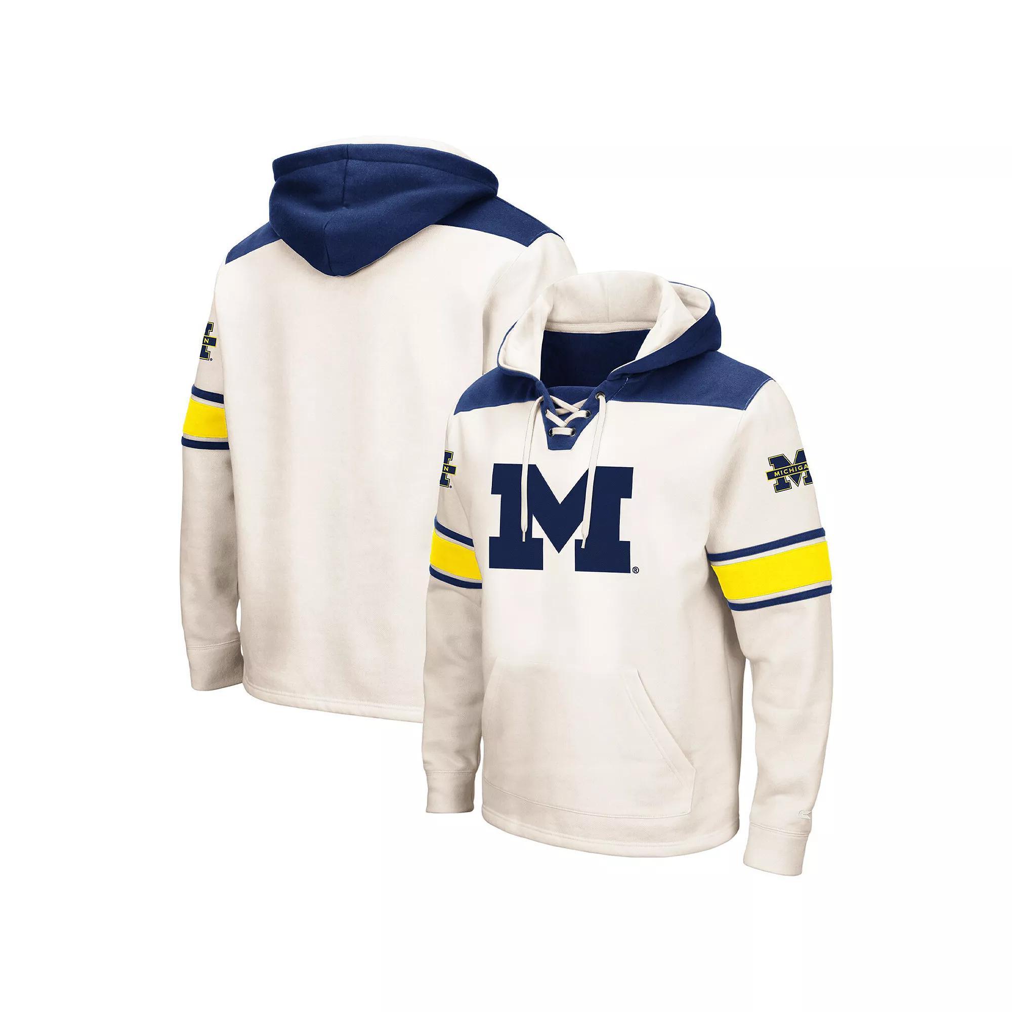 Men's Colosseum Cream Michigan Wolverines Big & Tall Hockey Lace-Up Pullover Hoodie,  Product Image