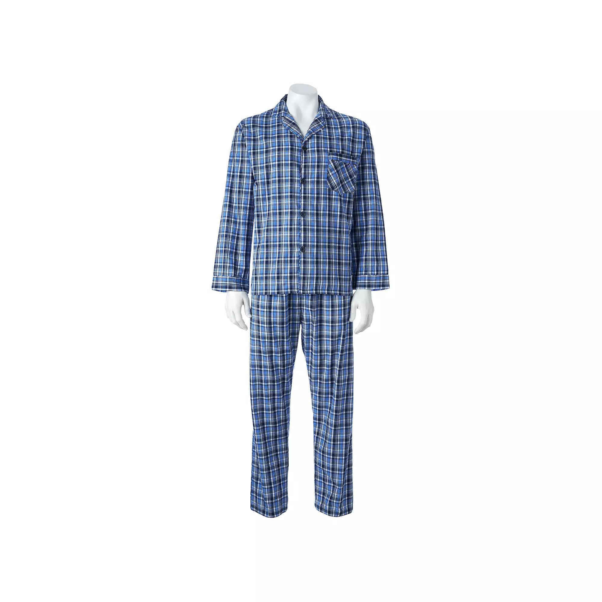 Men's Hanes® Classics Pajama Set, Size: Medium, Blue Plaid Product Image