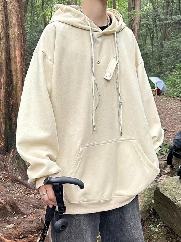Men's Solid Snap Button Design Drawstring Oversized Hoodie Product Image