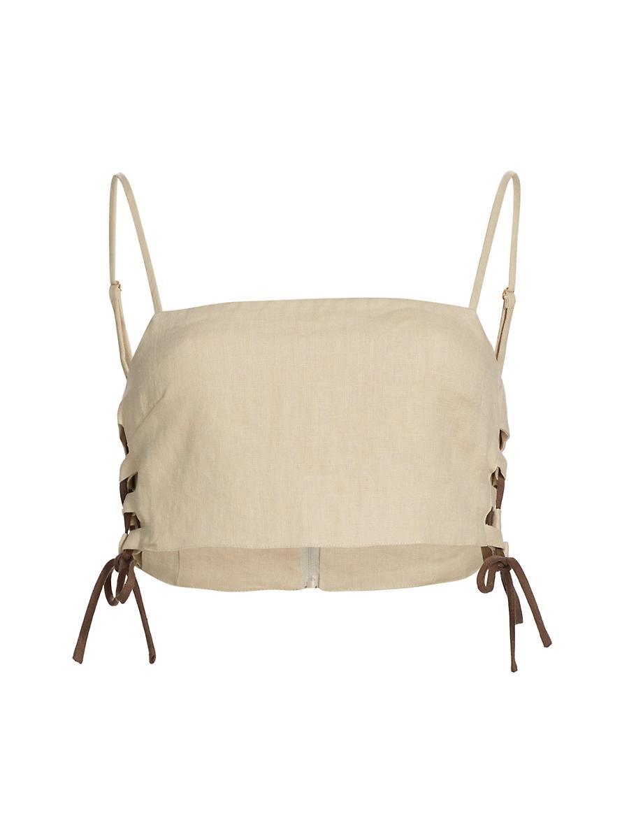 Womens Luisa Lace-Up Linen Crop Top Product Image