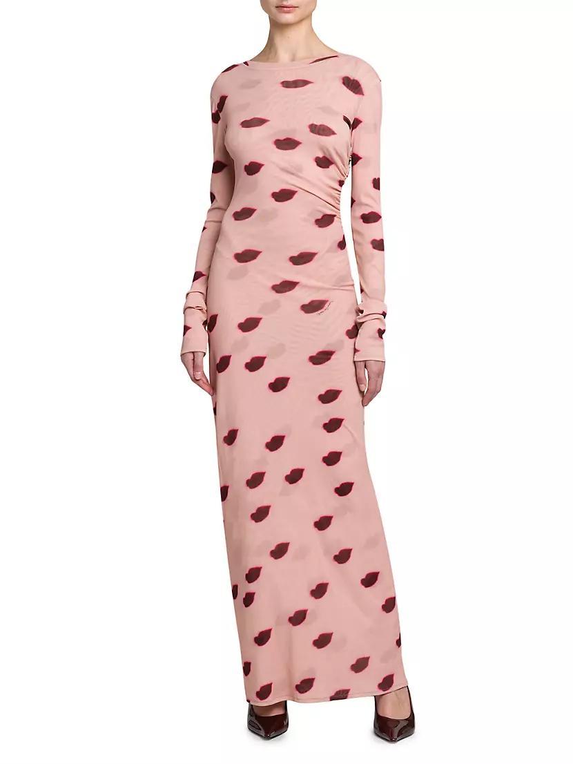 Lips Mesh Long-Sleeve Maxi Dress Product Image