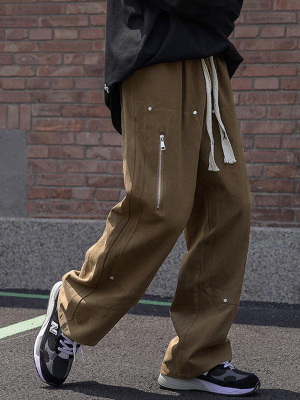 Men's Drawstring Studded Zip Decor Cargo Pants Product Image