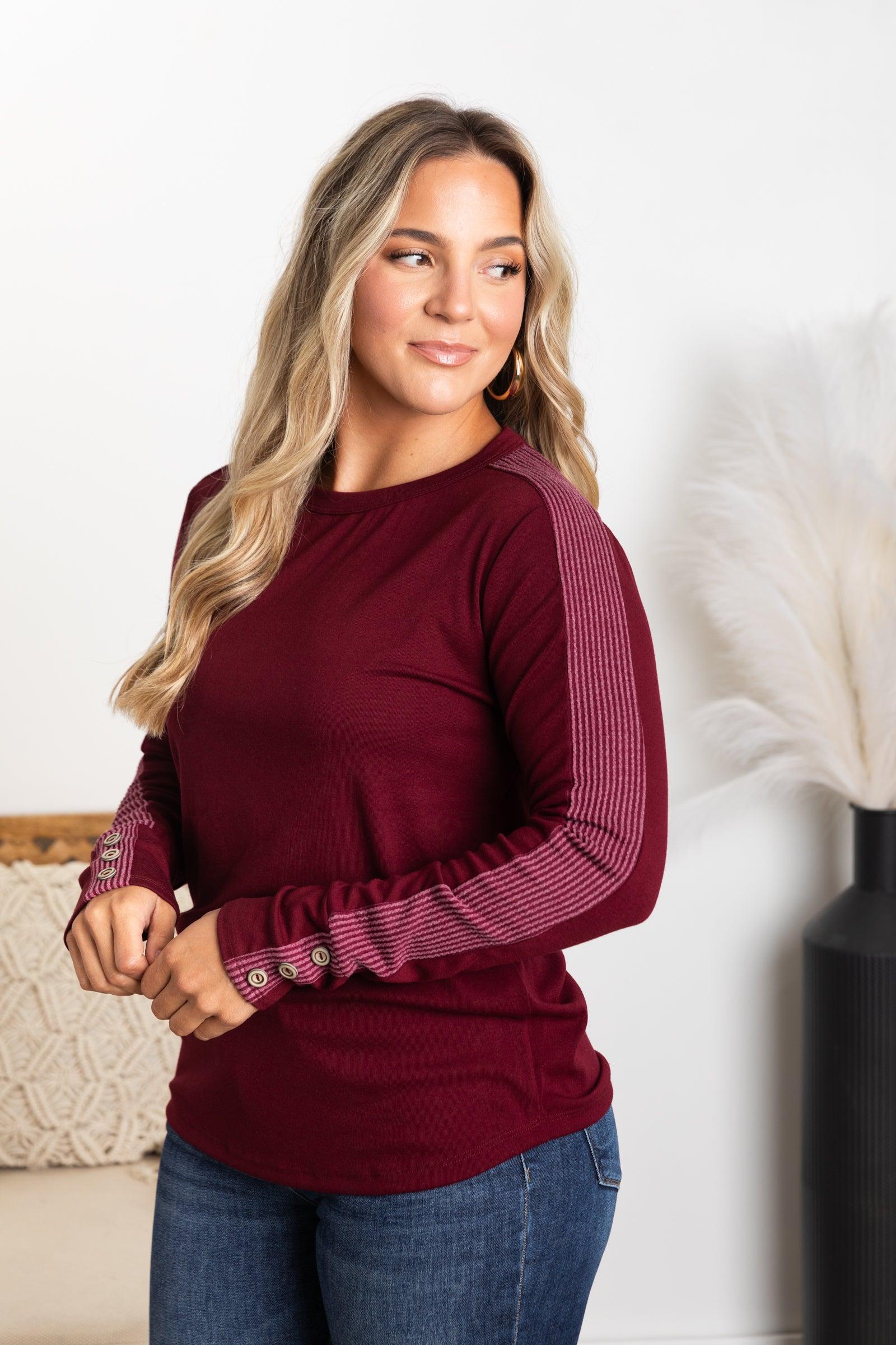 Solid Long Sleeve Button Cuff Detail Knit Top Product Image