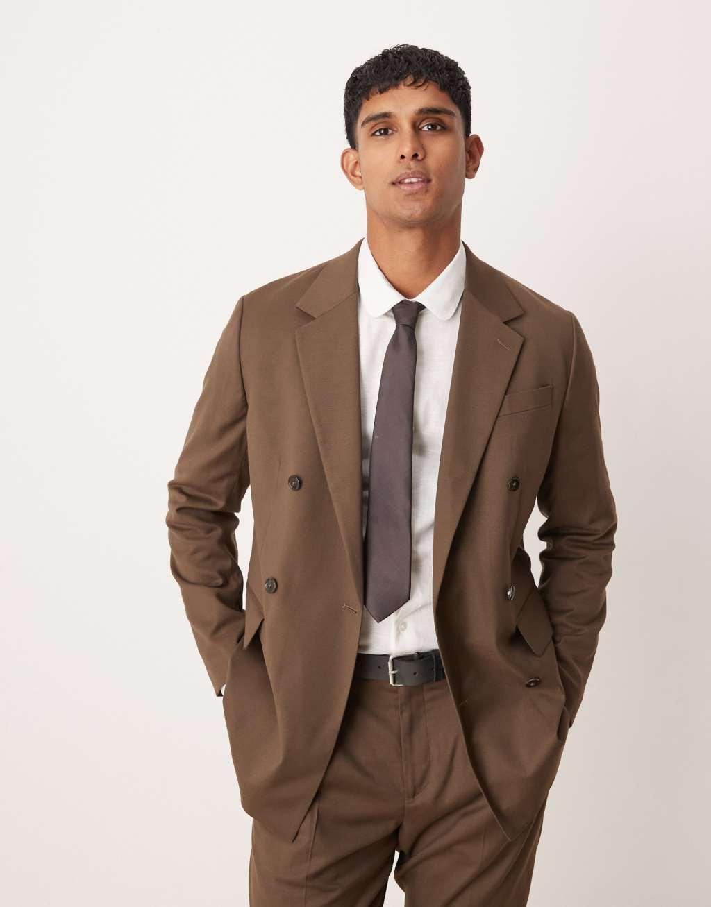 Mango regular fit double breasted blazer in brown - part of a set Product Image