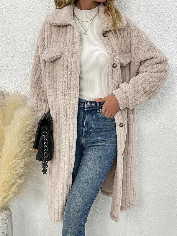 Solid Rib Lapel Neck Midi Jacket Product Image