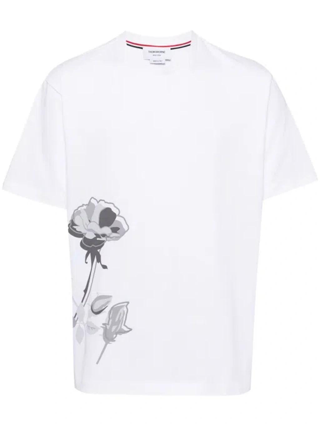 THOM BROWNE Floral-print Cotton T-shirt In White Product Image