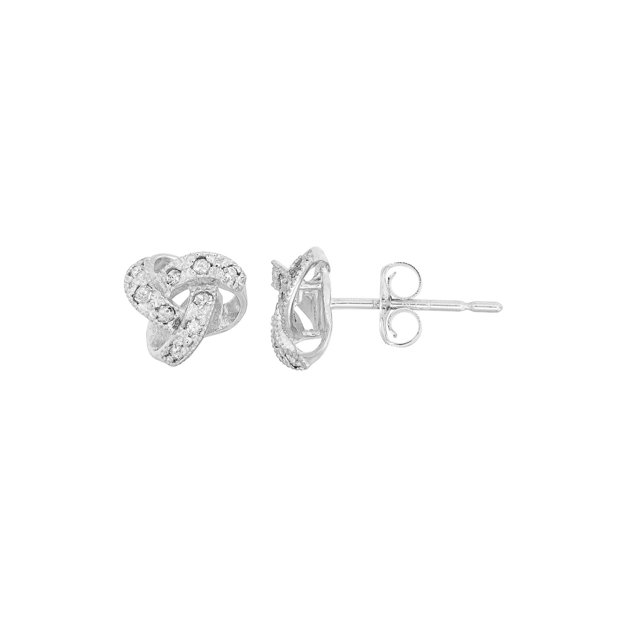 Tiara 10k White Gold 1/10 Carat T.W. Diamond Love Knot Stud Earrings, Women's Product Image