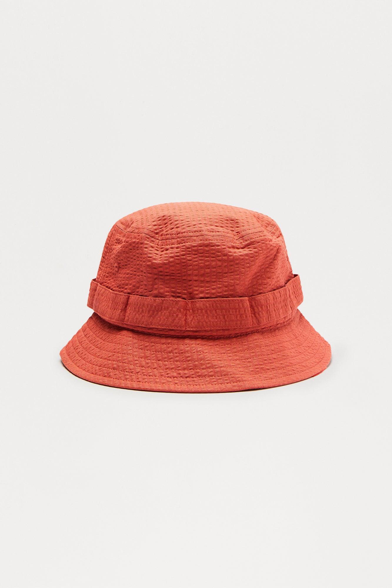 Seersucker Utility Flat Top Bucket Hat - Rust Male Product Image