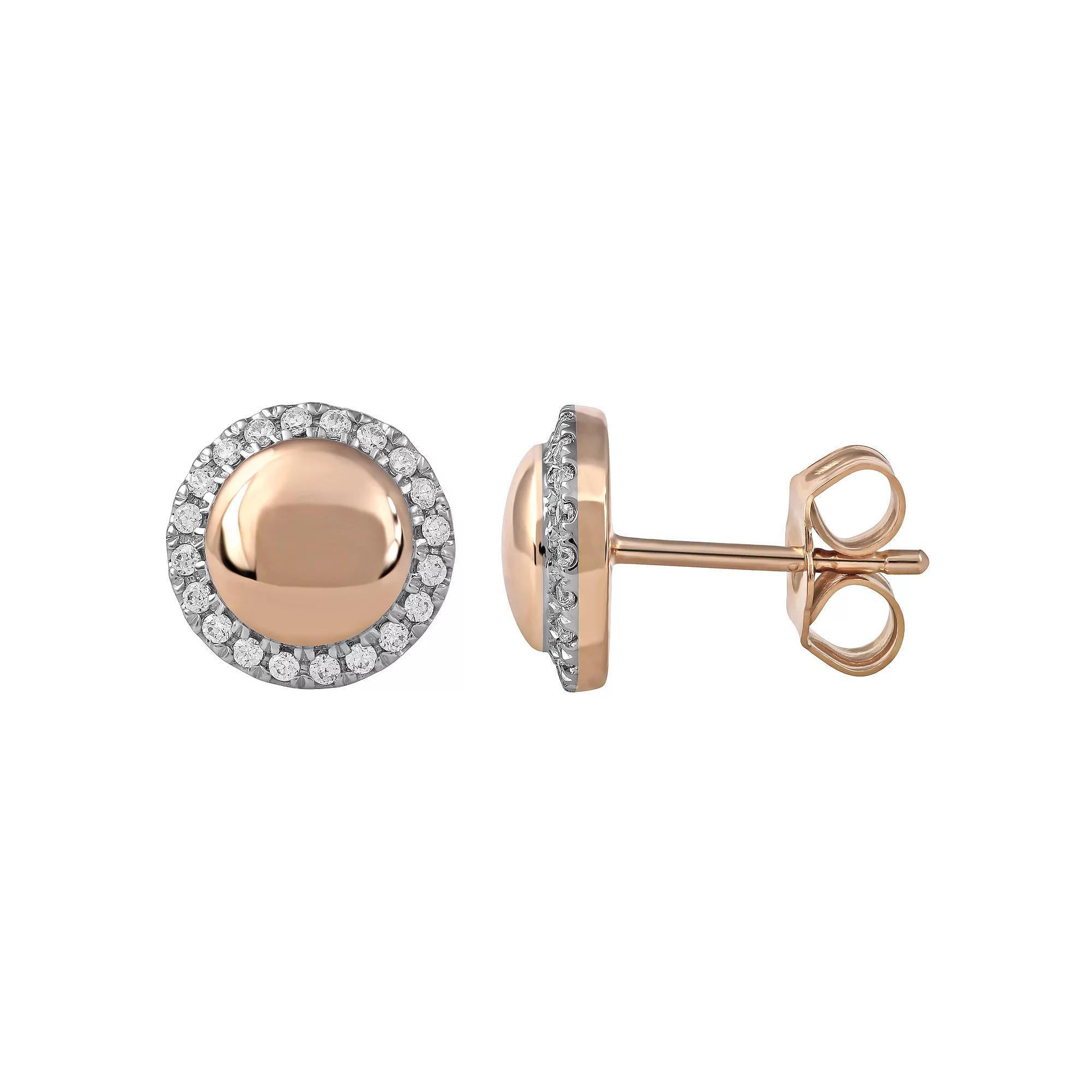 DeCouer Sterling Silver 1/6 Carat T.W. Diamond Halo Stud Earrings, Women's, Rose Gold Tone Product Image