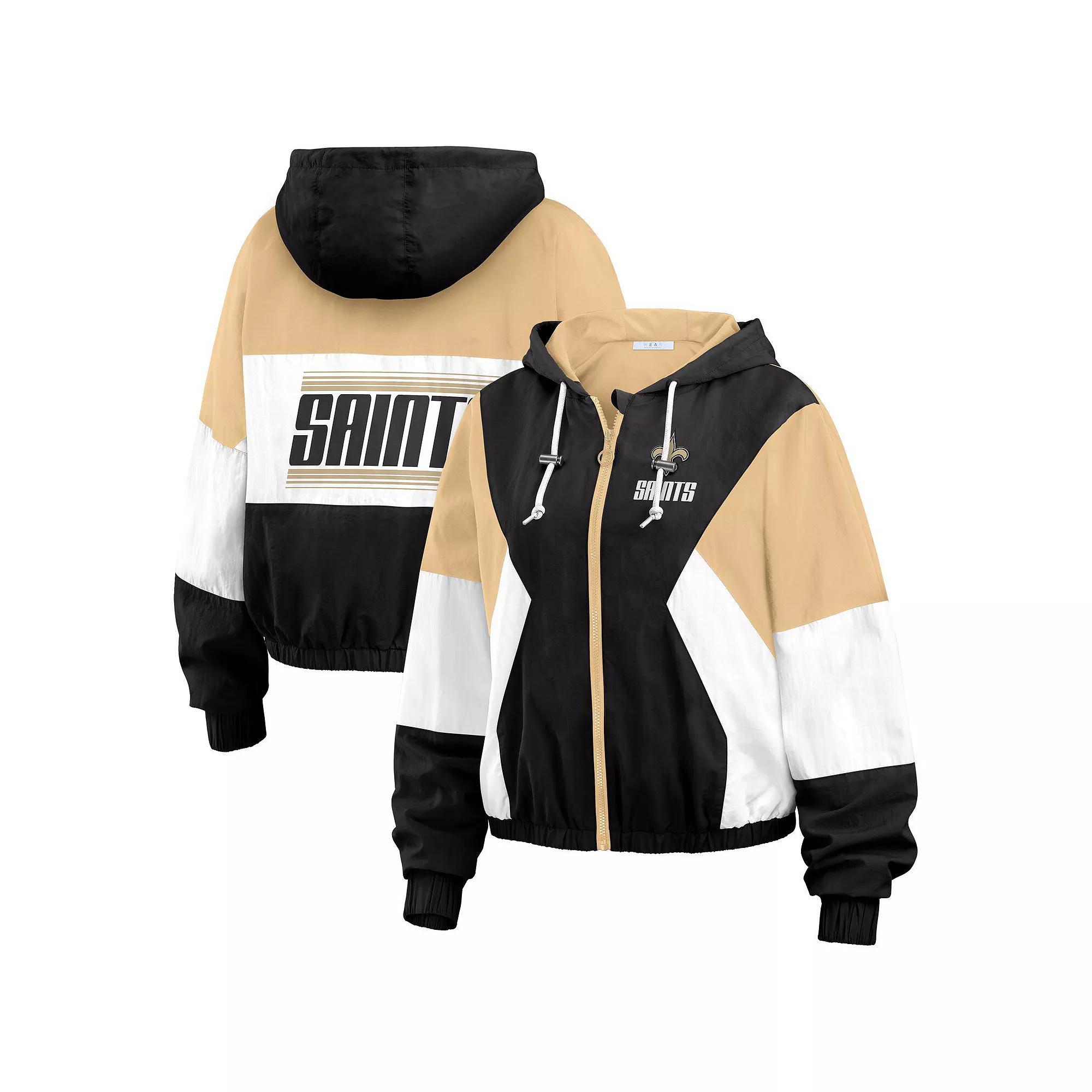 Women's WEAR by Erin Andrews Black New Orleans Saints Color Block Full-Zip Windbreaker Jacket,  Product Image