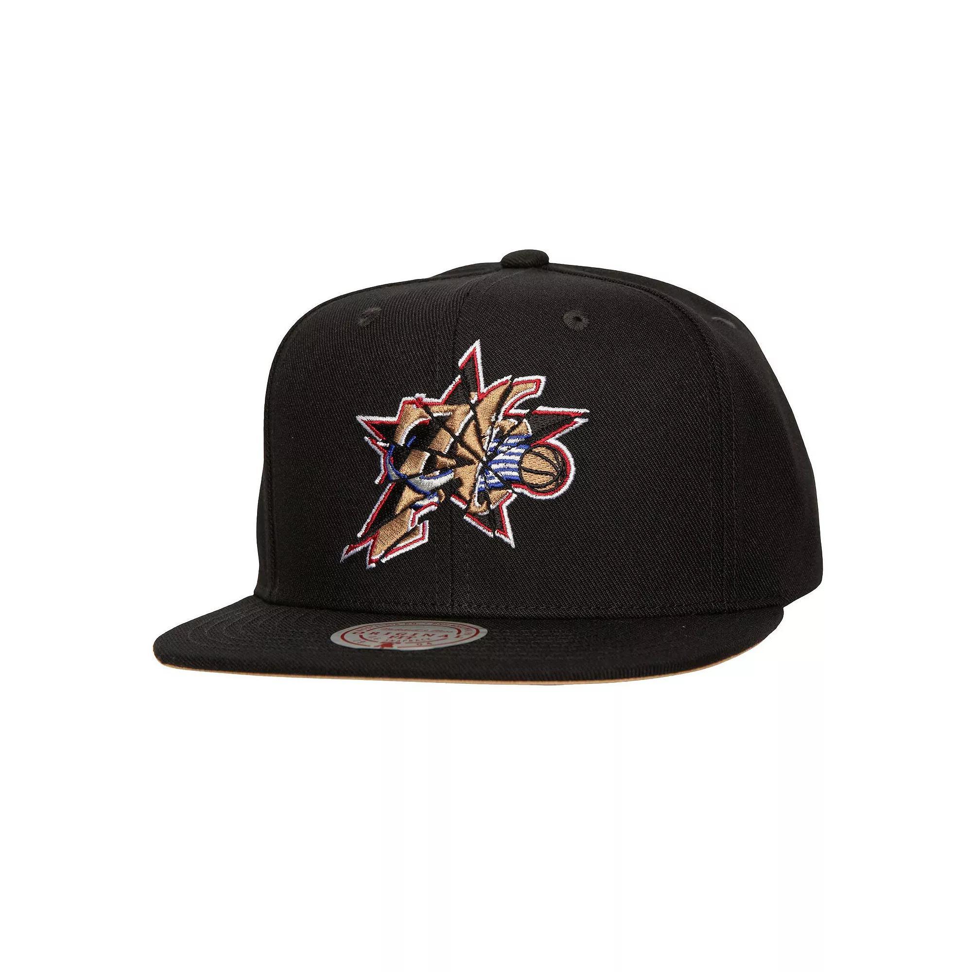 Men's Mitchell & Ness Black Philadelphia 76ers Shattered Snapback Hat, 76r Black Product Image