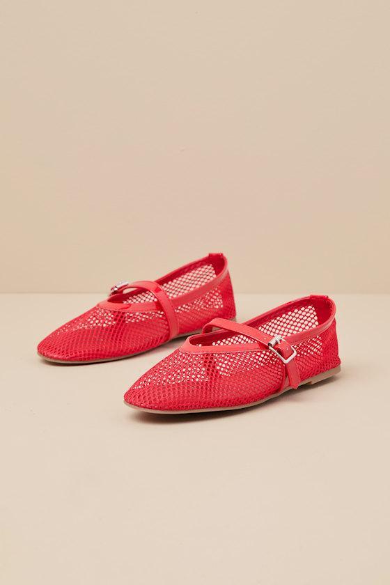 Nolita Red Mesh Buckle Ballet Flats Product Image