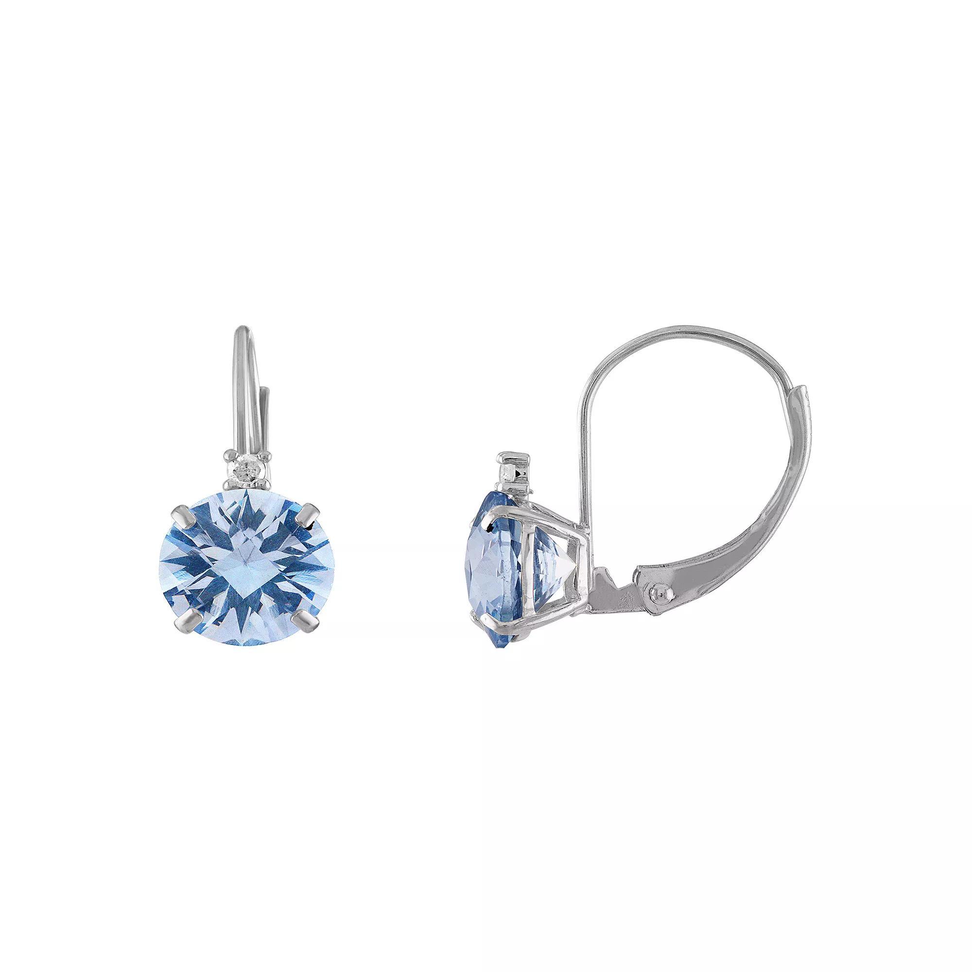Tiara 10k White Gold Lab-Created Aquamarine & Diamond Accent Leverback Earrings, Womens Product Image