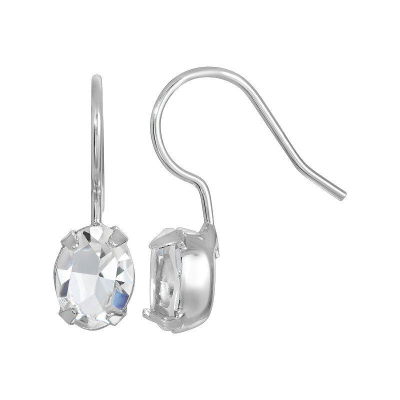 1928 Small Simulated Crystal Oval Wire Earrings, Womens, Grey Product Image