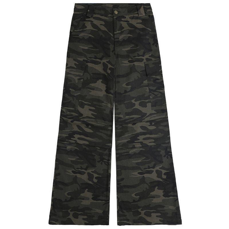 Mid Rise Camouflage Wide Leg Cargo Jeans (Various Designs) Product Image