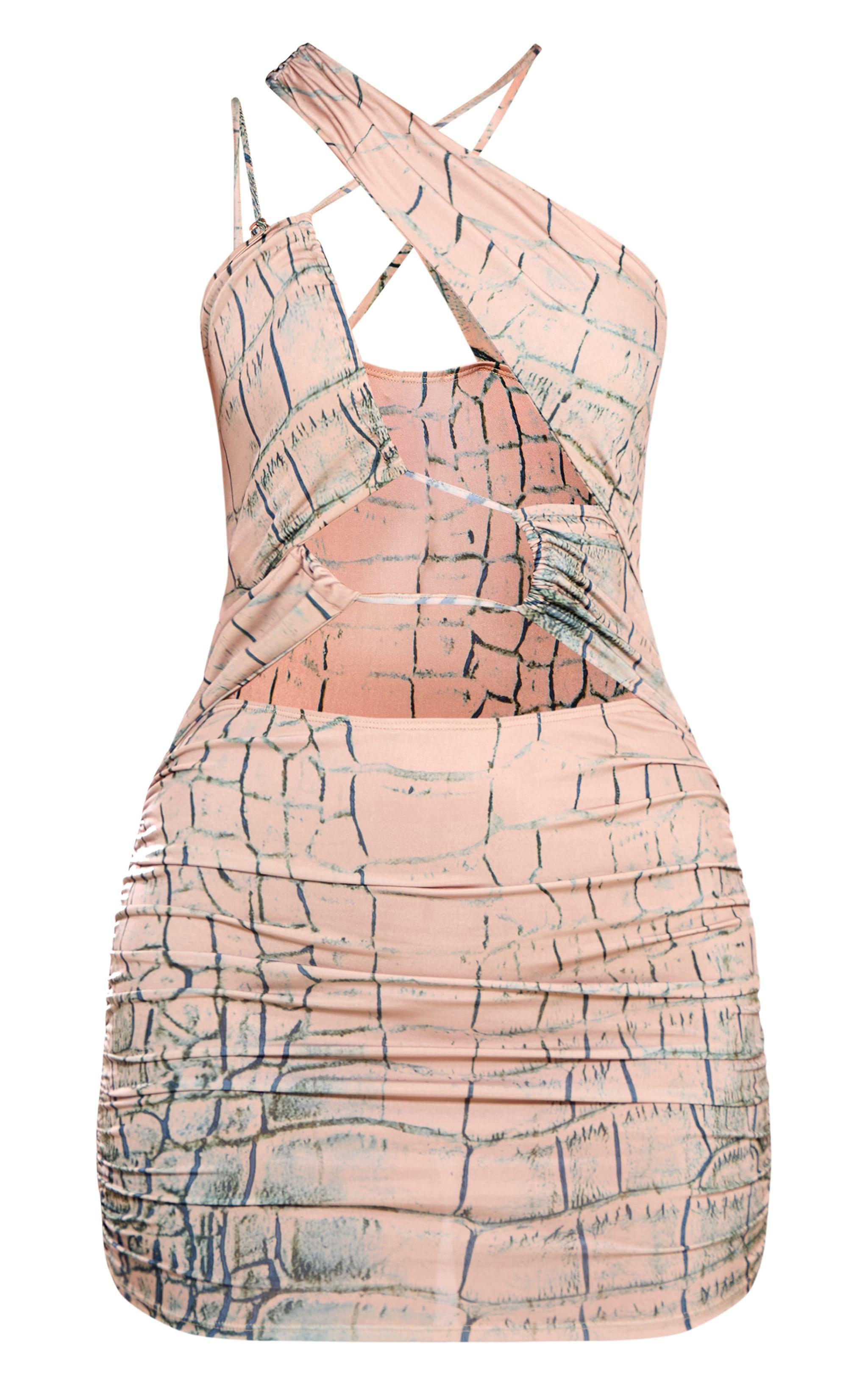 Nude Snake Print Extreme Cut Out Mini Dress Product Image