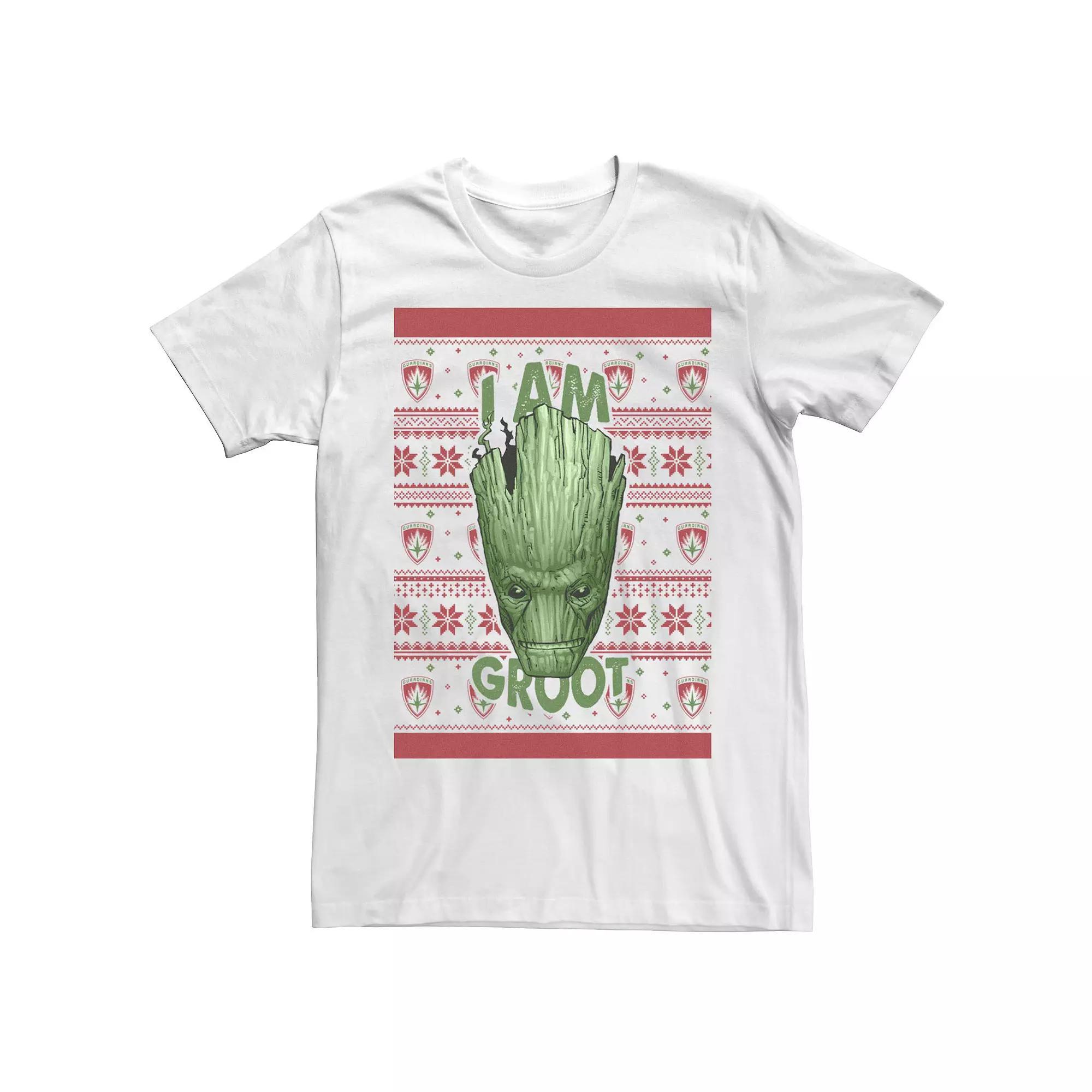Men's Marvel Groot Ugly Christmas Sweater Short Sleeve Tee,  Product Image