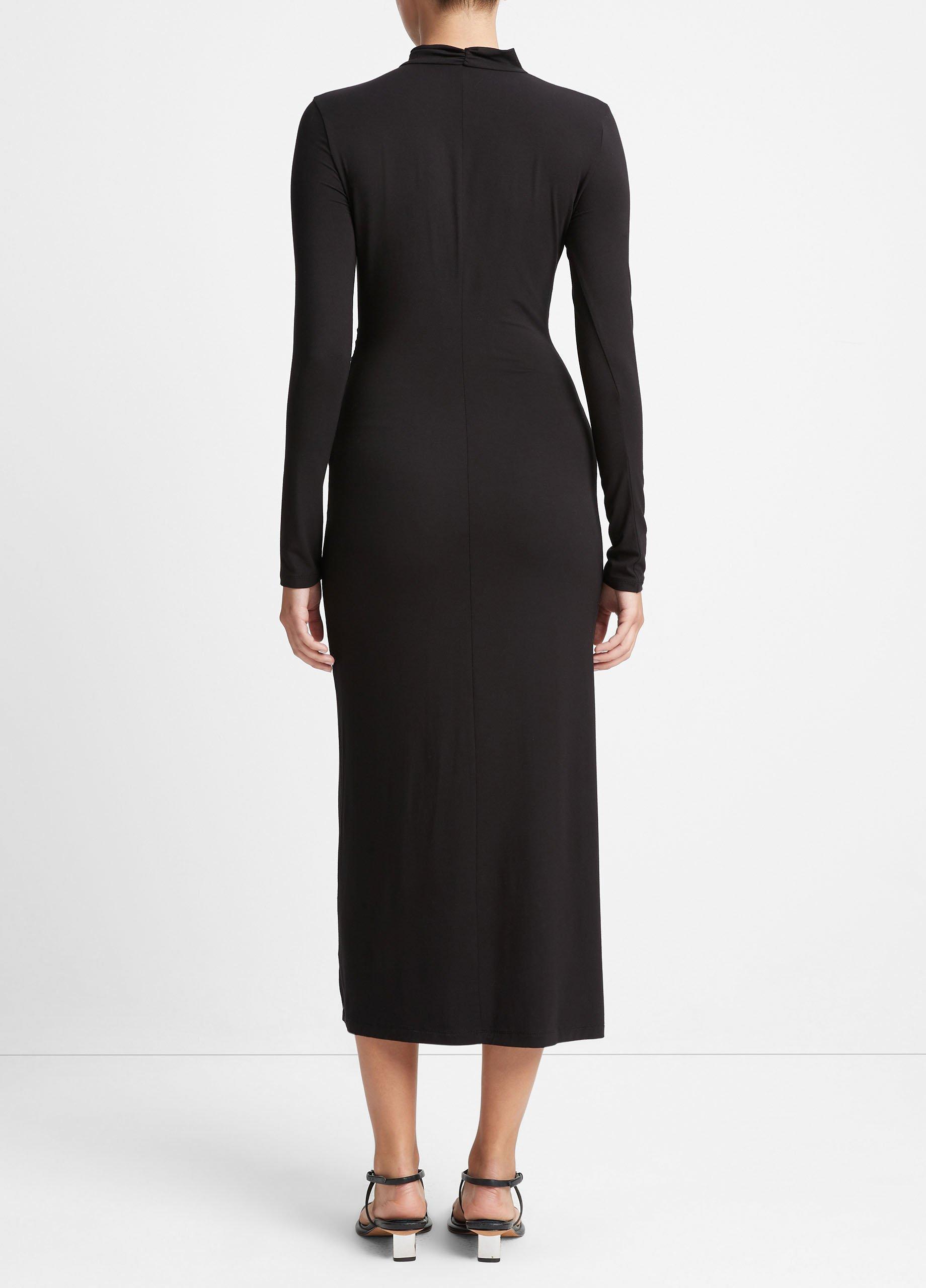 Ruched Long-Sleeve Turtleneck Dress Product Image