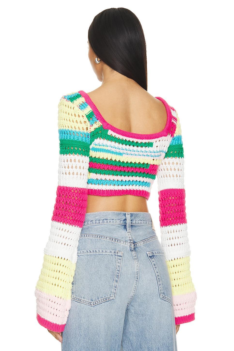 Lovers and Friends Aven Long Sleeve Crop Top in Green & Pink Multi Product Image