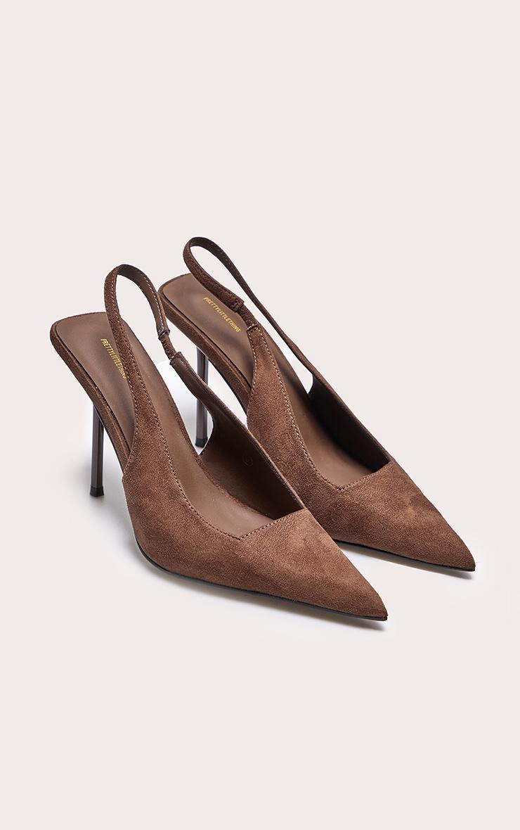 Chocolate Faux Suede Point Toe Sling Back Heeled Courts Product Image