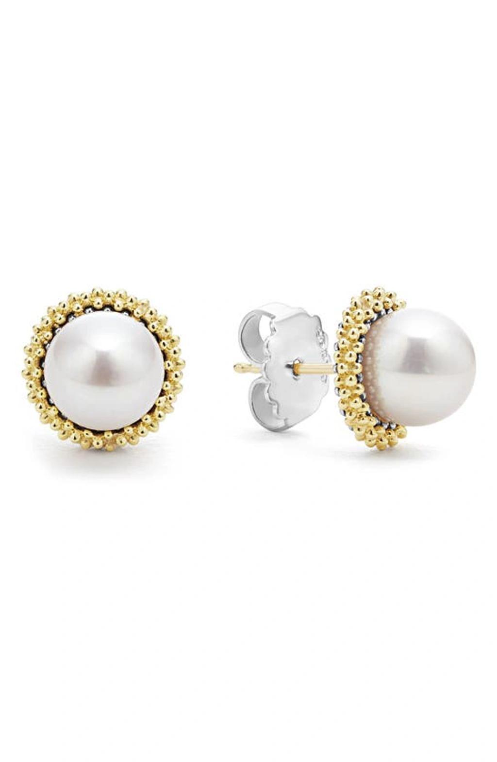 LAGOS Luna Freshwater Pearl Lux Stud Earrings In Gold/silver Product Image