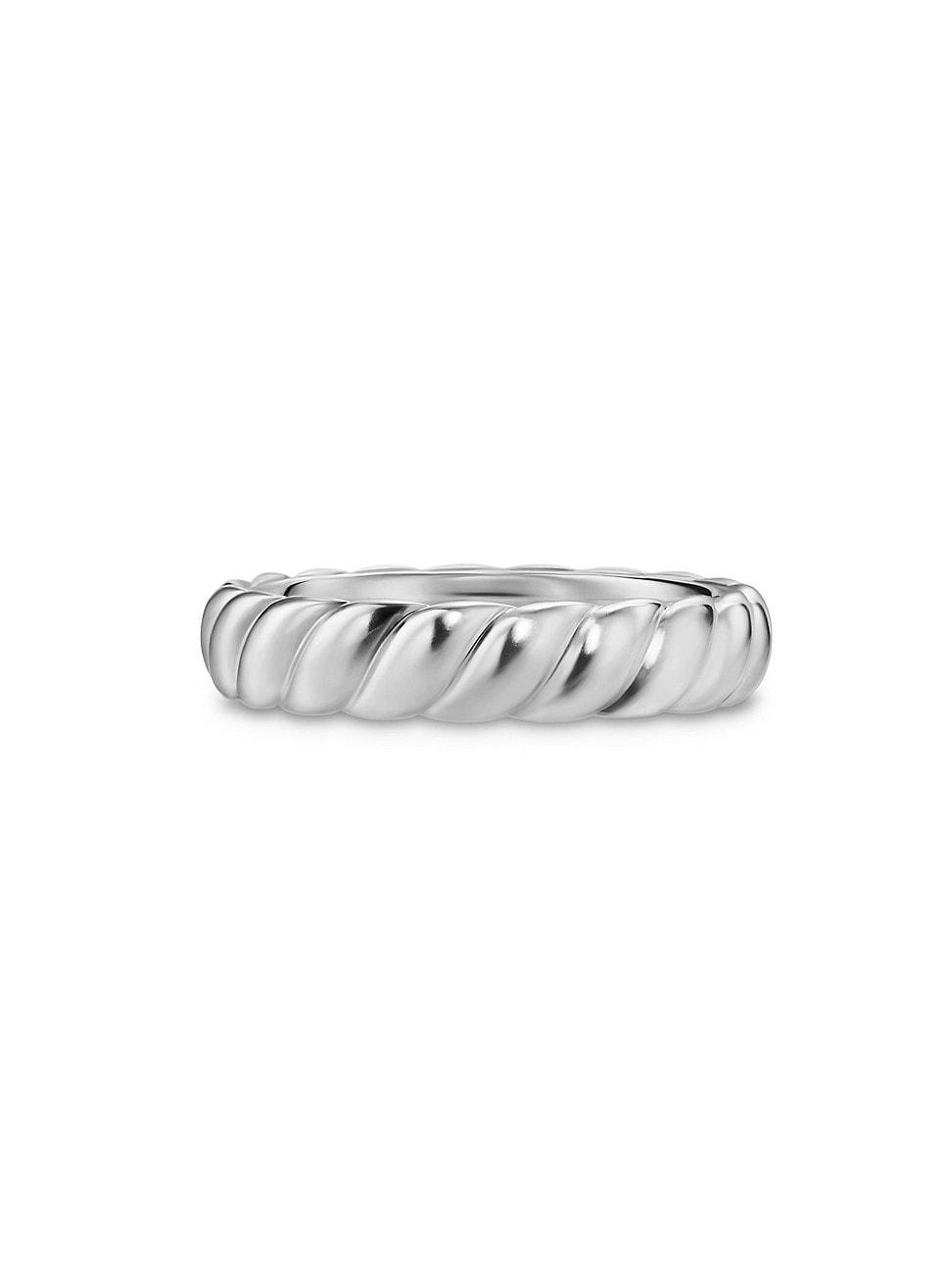 Mens Sculpted Cable Band Ring in 18K White Gold, 5MM Product Image