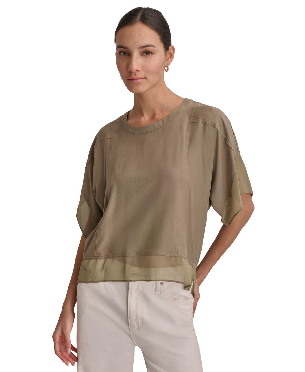 Dkny Womens Seamed Chiffon-Trim Dolman-Sleeve Top Product Image