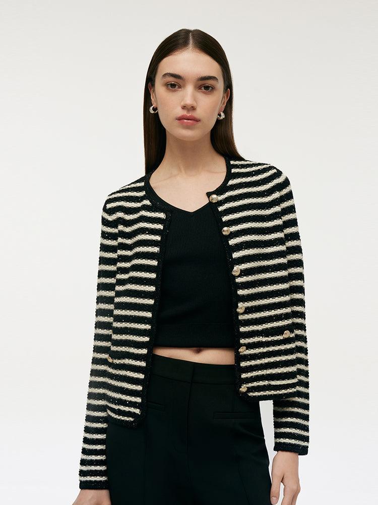Black And White Stripe Women Cardigan Product Image