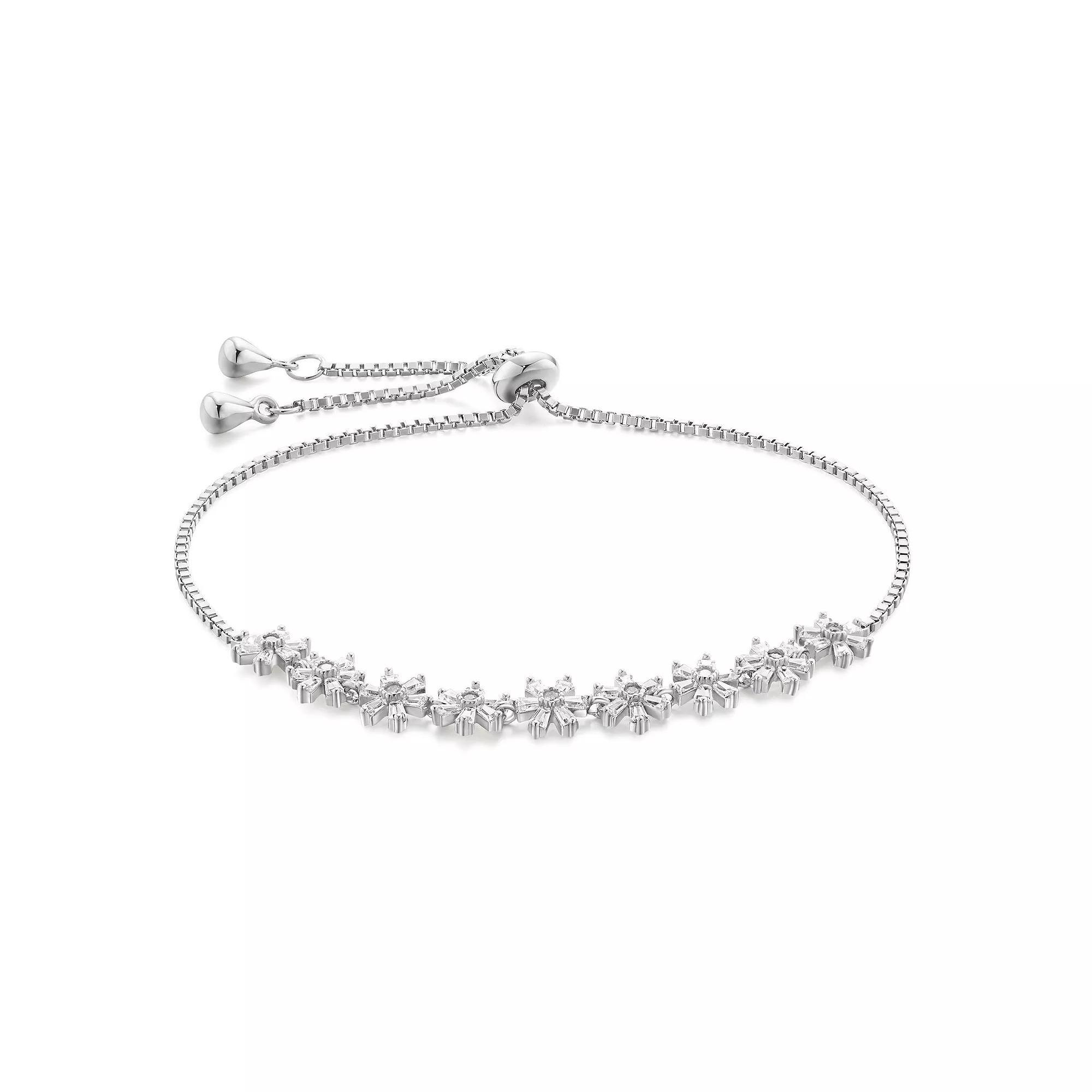 Argento Forte Sterling Silver Cubic Zirconia Flower Adjustable Bolo Bracelet, Women's, Size: 9" Product Image