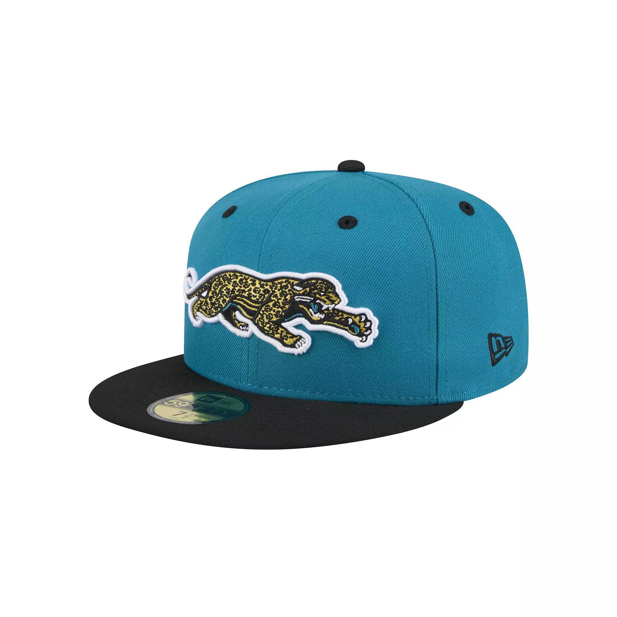 Men's New Era  Teal/Black Jacksonville Jaguars Throwback Crawl Flipside Two-Tone 59FIFTY Fitted Hat, Size: 7 1/2, Blue Product Image