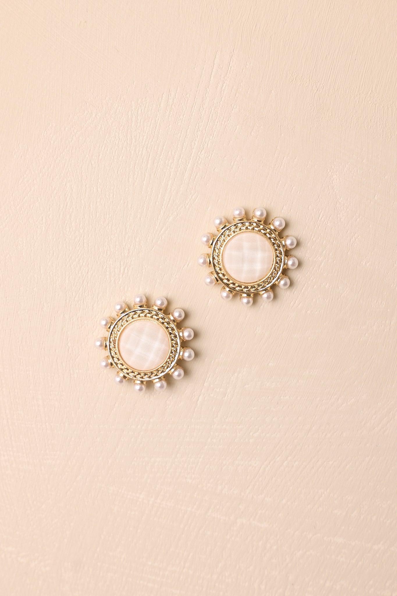 Around The World White & Gold Textured Earrings Product Image