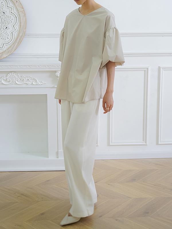 Half Sleeves Loose Solid Color V-Neck Blouses&Shirts Tops Product Image