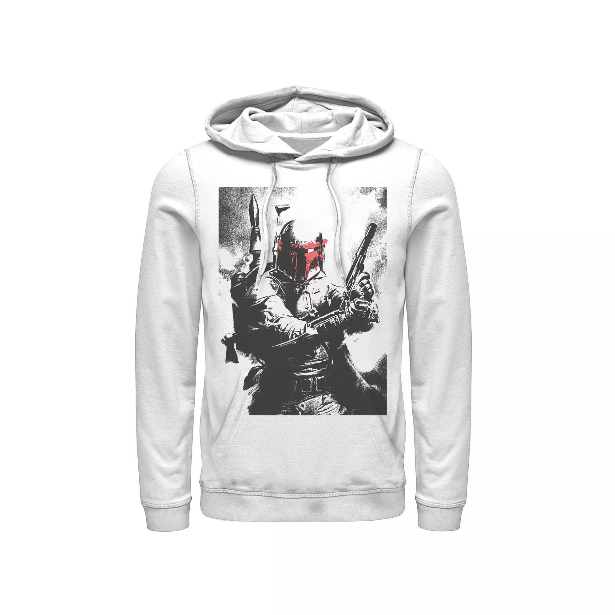 Men's Star Wars Boba Fett Faded Action Portrait Poster Hoodie, Size: Large, White Product Image