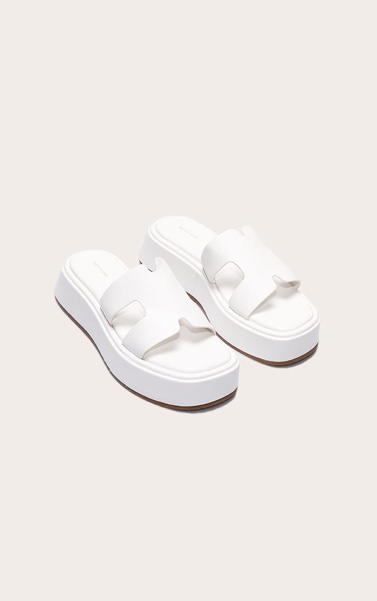 White Pu Strap Round Toe Flatform Sandals Product Image