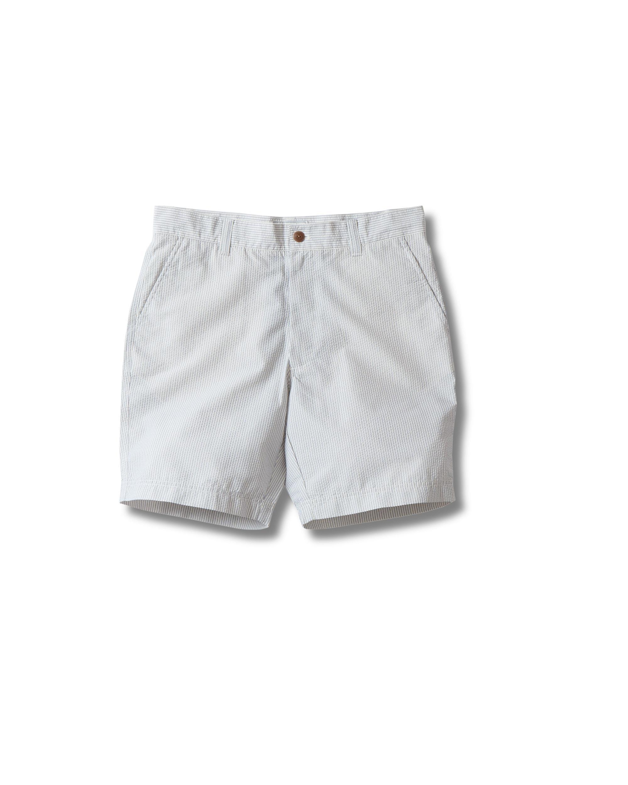 Seersucker Drawcord Shorts - Cream Blue Stripe * Product Image