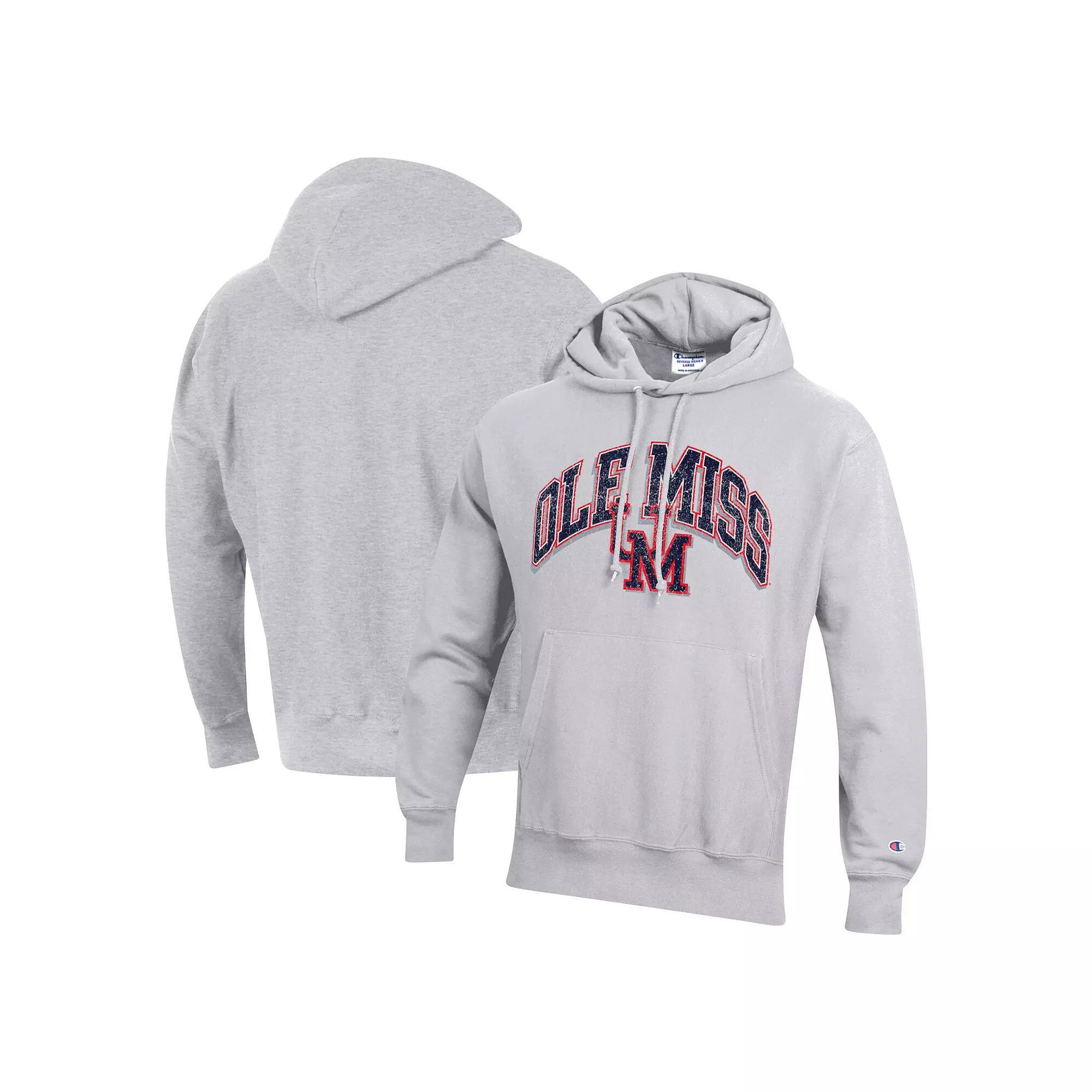 Men's Champion Gray Ole Miss Rebels Vault Late Night Reverse Weave Pullover Hoodie, Size: XL, Grey Product Image