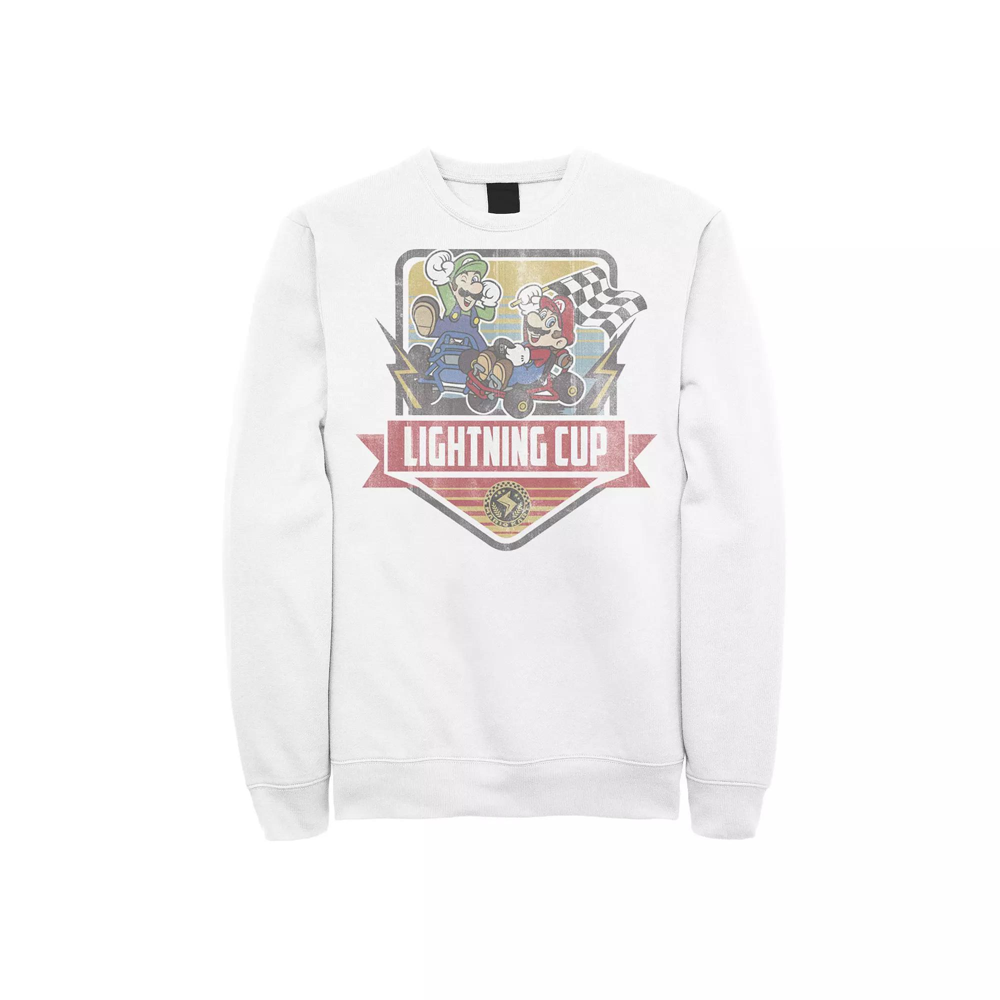 Men's Mario Kart Lightning Cup Faded Logo Sweatshirt, Size: Medium, White Product Image