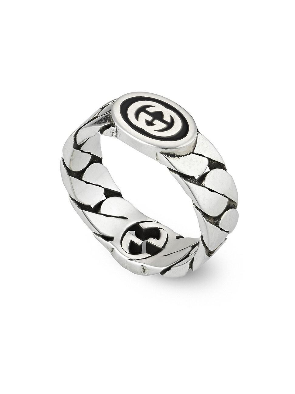 Mens Unisex Interlocking G Ring Gourmette Sterling Silver & Enamel Ring Product Image