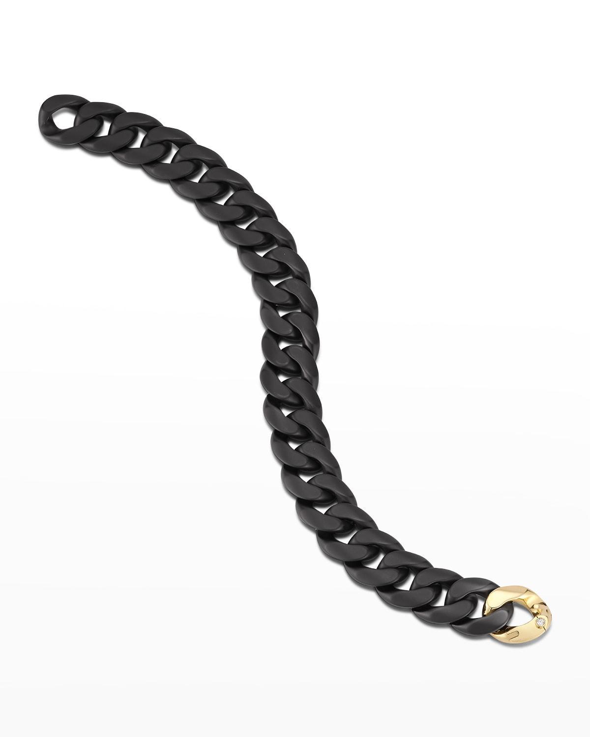 Mens Matte Black Ceramic Link Bracelet with One Yellow Gold Link Product Image