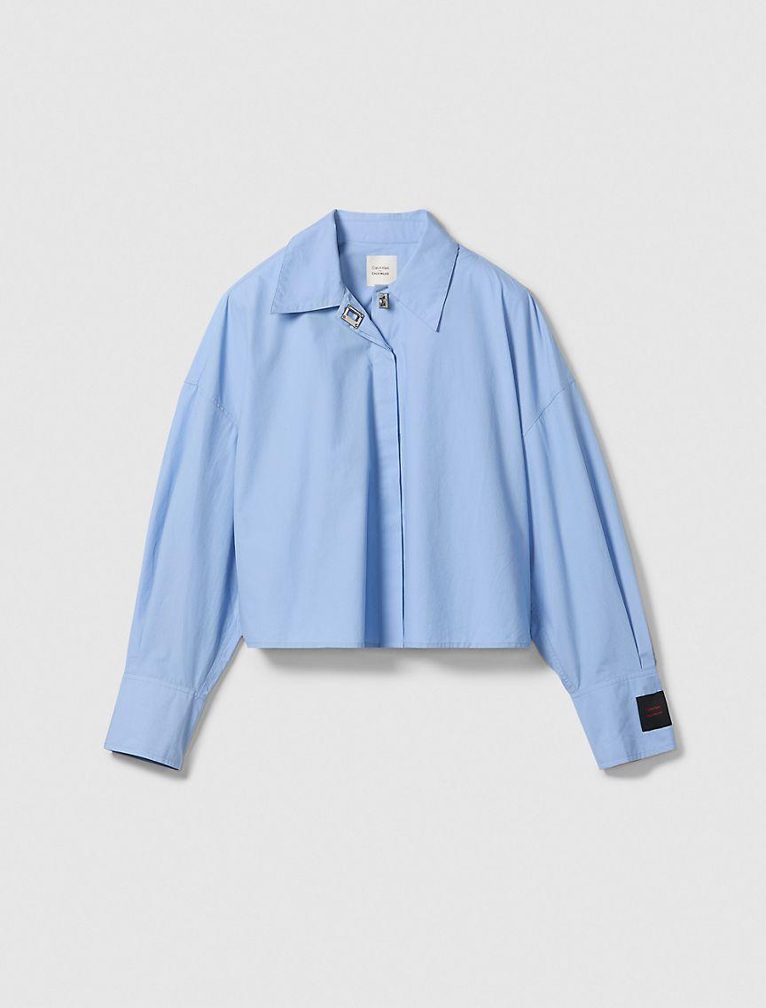 Poplin Woven Cropped Button-Down Shirt Product Image