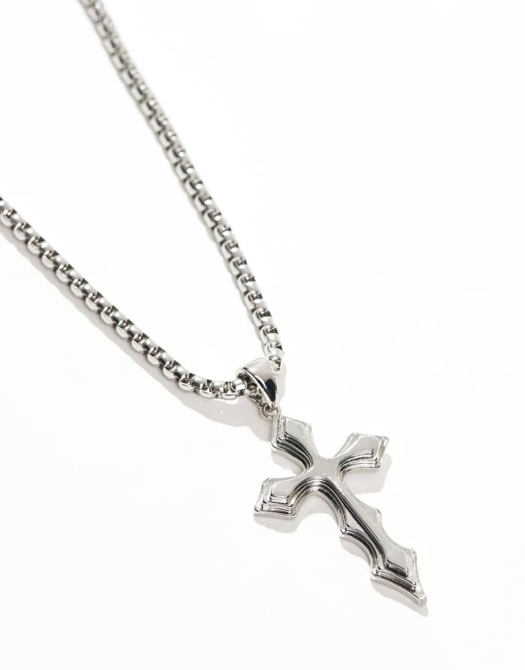 ASOS DESIGN necklace with oversized molten cross in silver tone Product Image