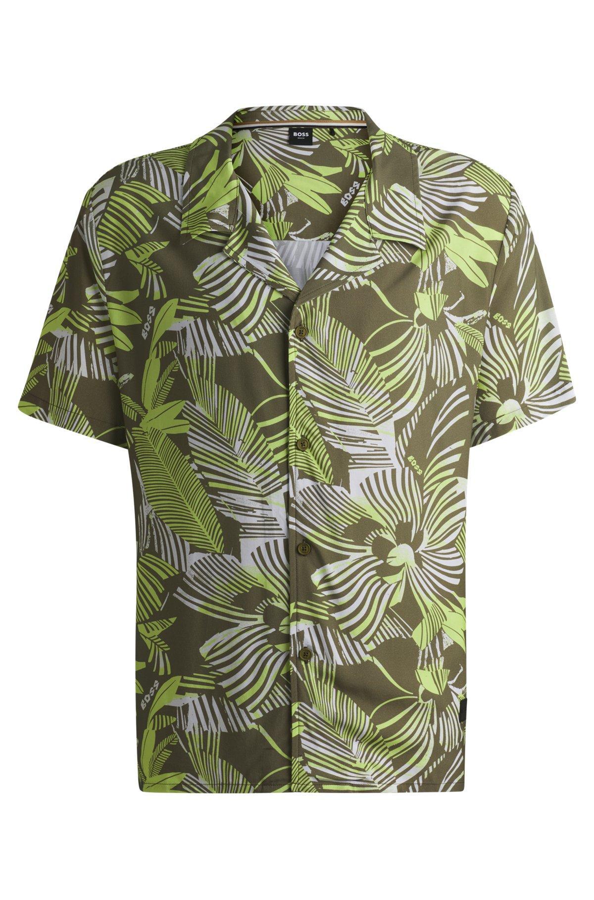 BOSS - Regular-fit beach shirt with all-over print - Green Product Image