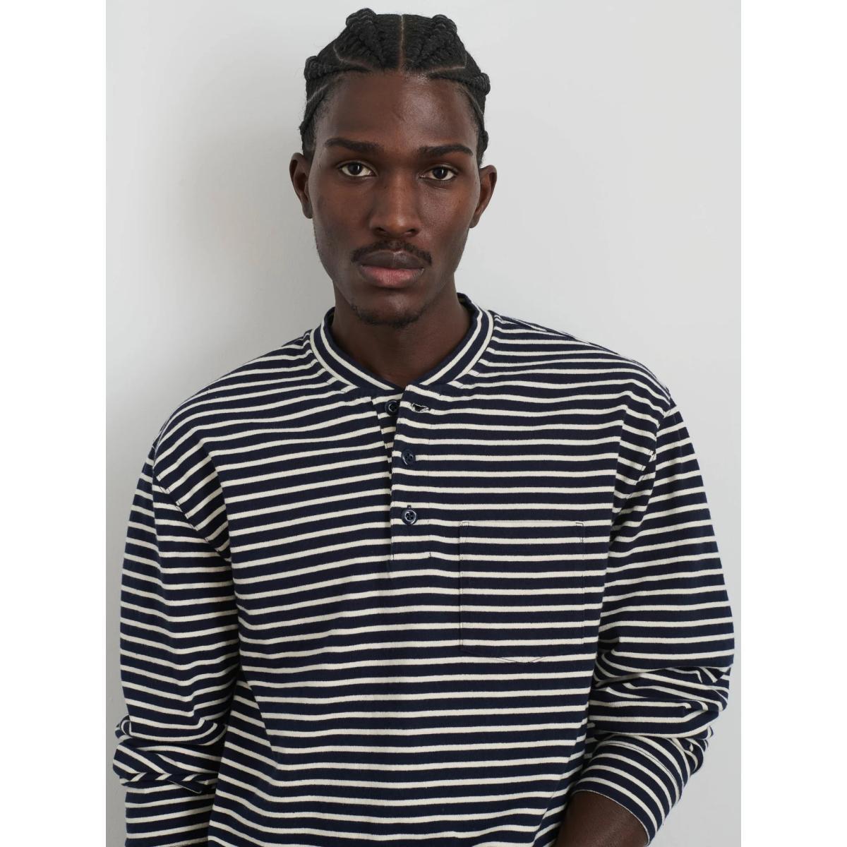 Alan Striped Henley Navy Natural Product Image