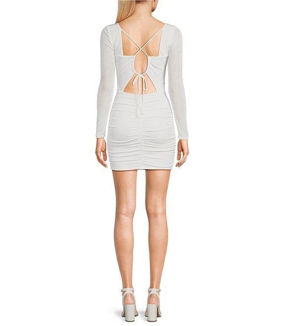 I.N. San Francisco Square Neck Long Sleeve Shirred Tie Back Open Criss Cross Fitted Dress Product Image