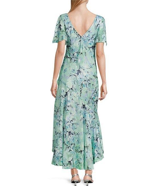 Alex Evenings Chiffon V-Neck Short Sleeve Tulip Overlay High-Low Hem Fit and Flare Midi Dress Product Image