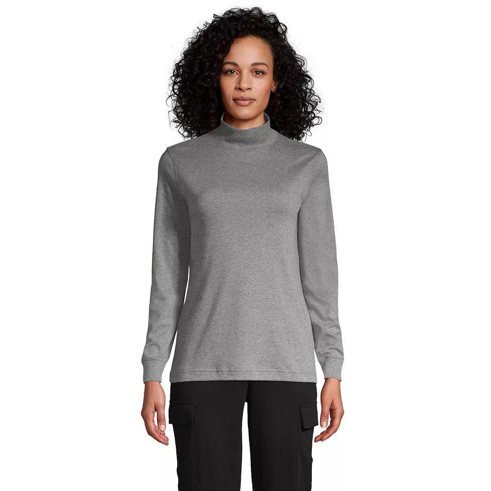 Women's Lands' End Long Sleeve Supima Mockneck Top, Size: Small, Grey Heather Product Image