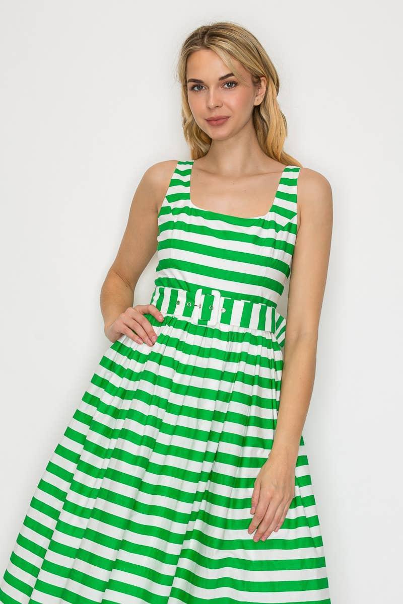 Lucky Green Stripe Classic Midi Dress Product Image